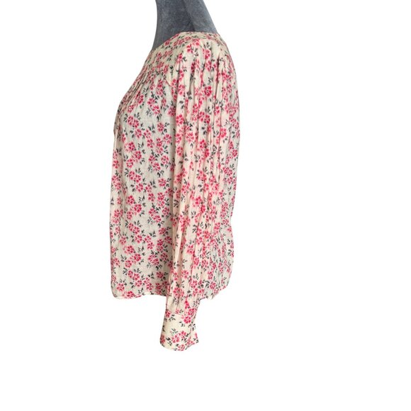 Rebecca Taylor Small Floral Print Long Sleeve Blouse 100% Cotton Ivory & Pink - Picture 6 of 7